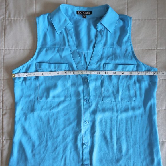 Express Blue Collared Sleeveless Blouse - Picture 3 of 7